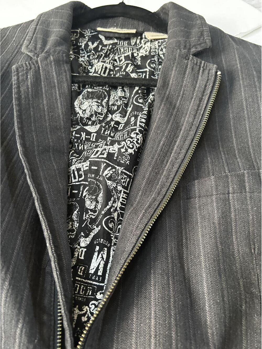 DKNY JEANS Men's Gray Pinstripe Zip-Up Blazer Jacket Large